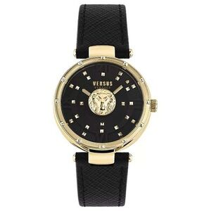 Versus Versace Moscova Lion Head Gold Black Leather Women's Watch 38mm